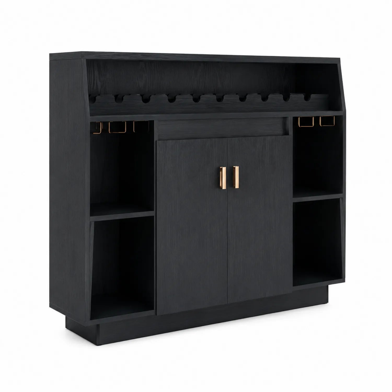 Buffet en Bois avec Supports à Verre et 2 Portes Noir