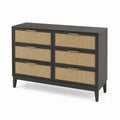 Commode 6 tiroirs en bois et rotin noir et naturel