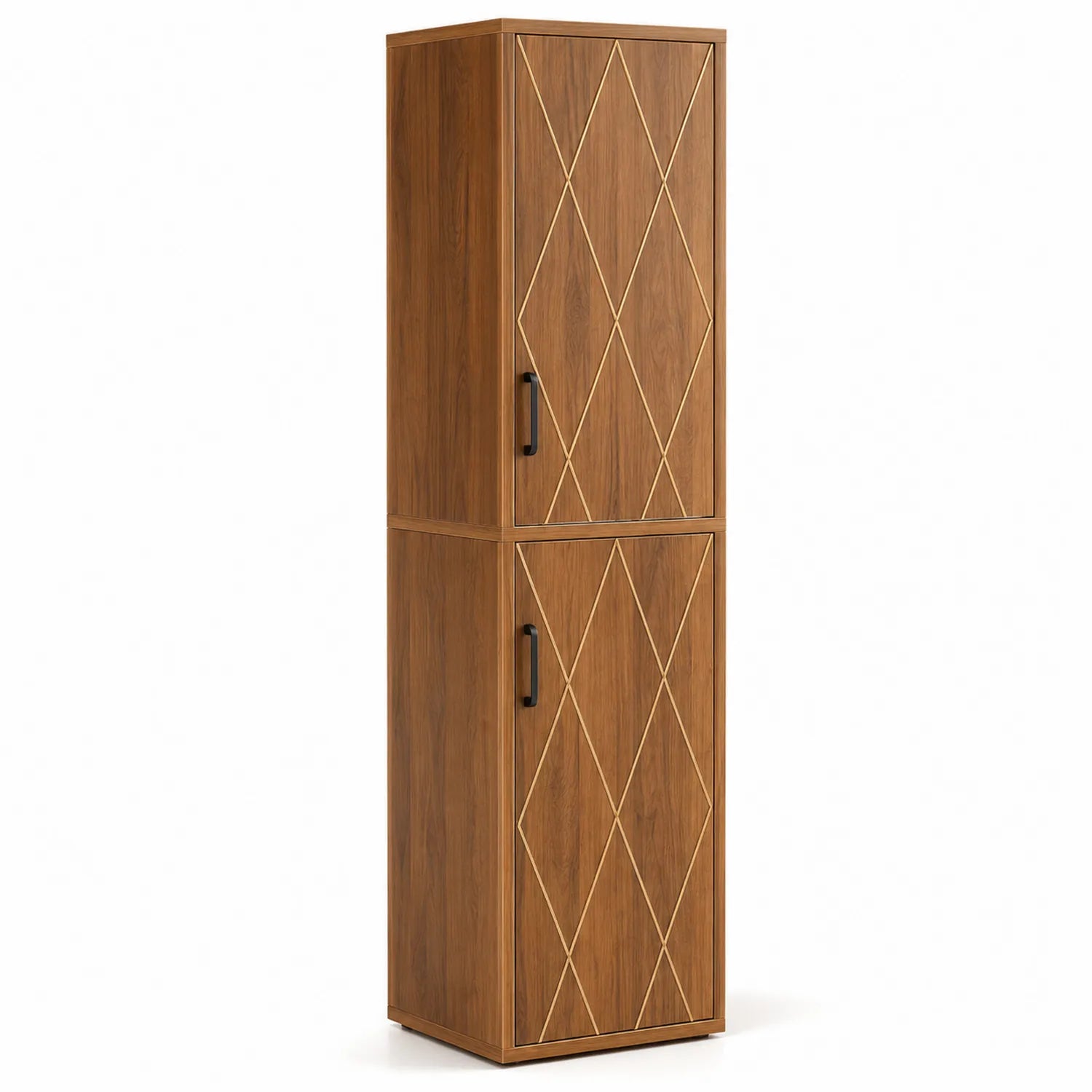 Armoire de rangement en bois avec portes à motifs géométriques