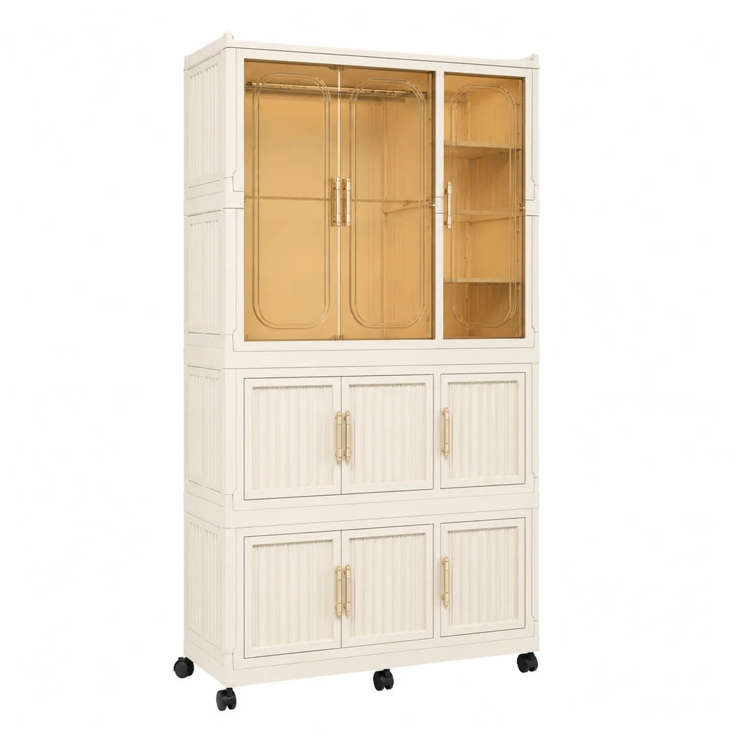 Buffet de rangement en plastique avec portes en verre ambré 120x40x180 cm
