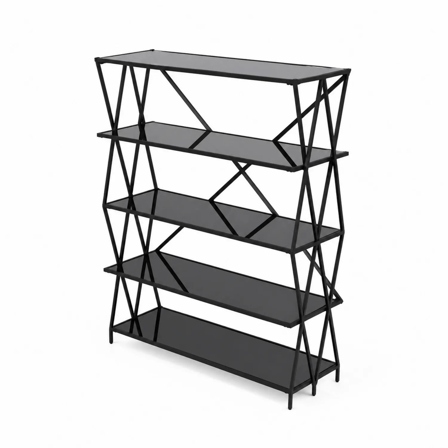 Étagère en métal et verre trempé noir 5 niveaux