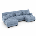 Canapé d'Angle en Tissu Bleu avec Repose-Pieds