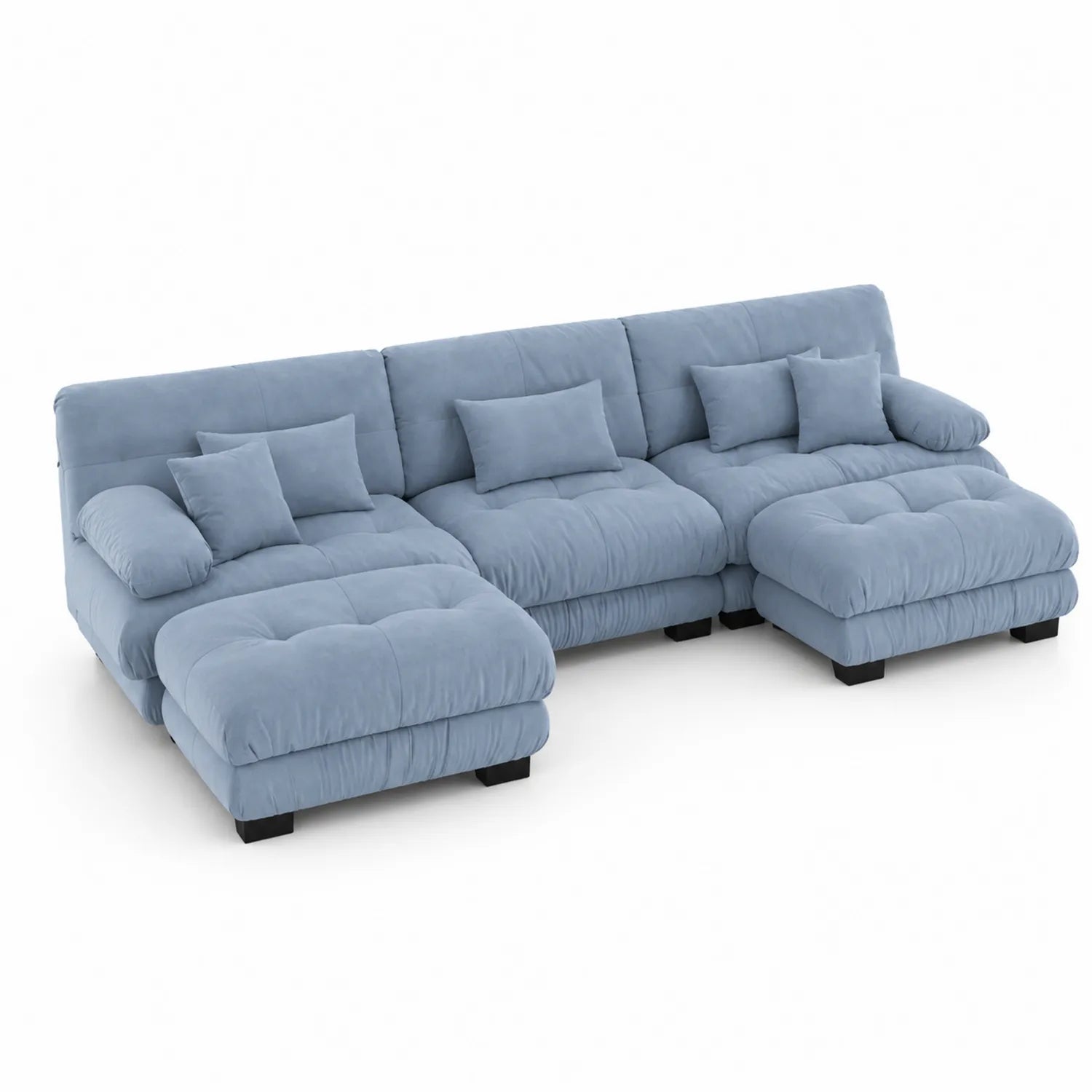 Canapé d'Angle en Tissu Bleu avec Repose-Pieds