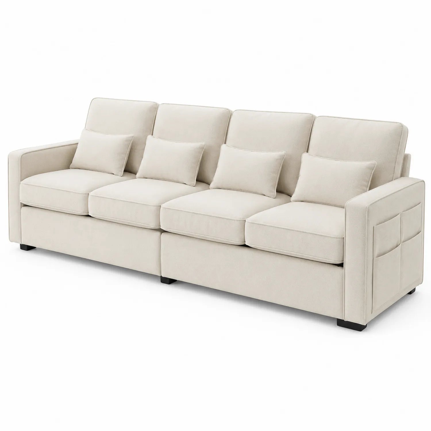 Canapé en tissu polyester beige 4 places