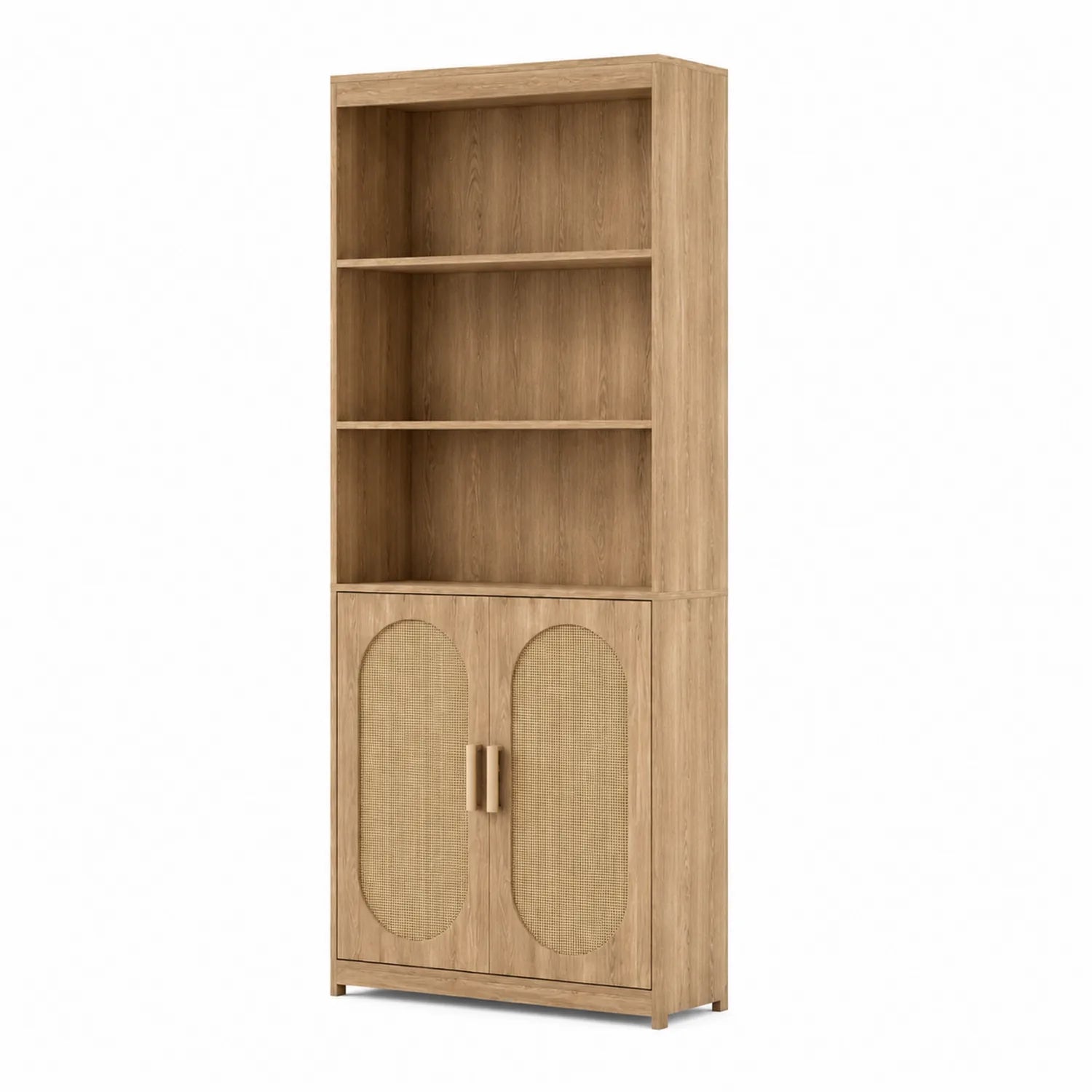 Bibliothèque en bois et rotin 80x35x180 cm