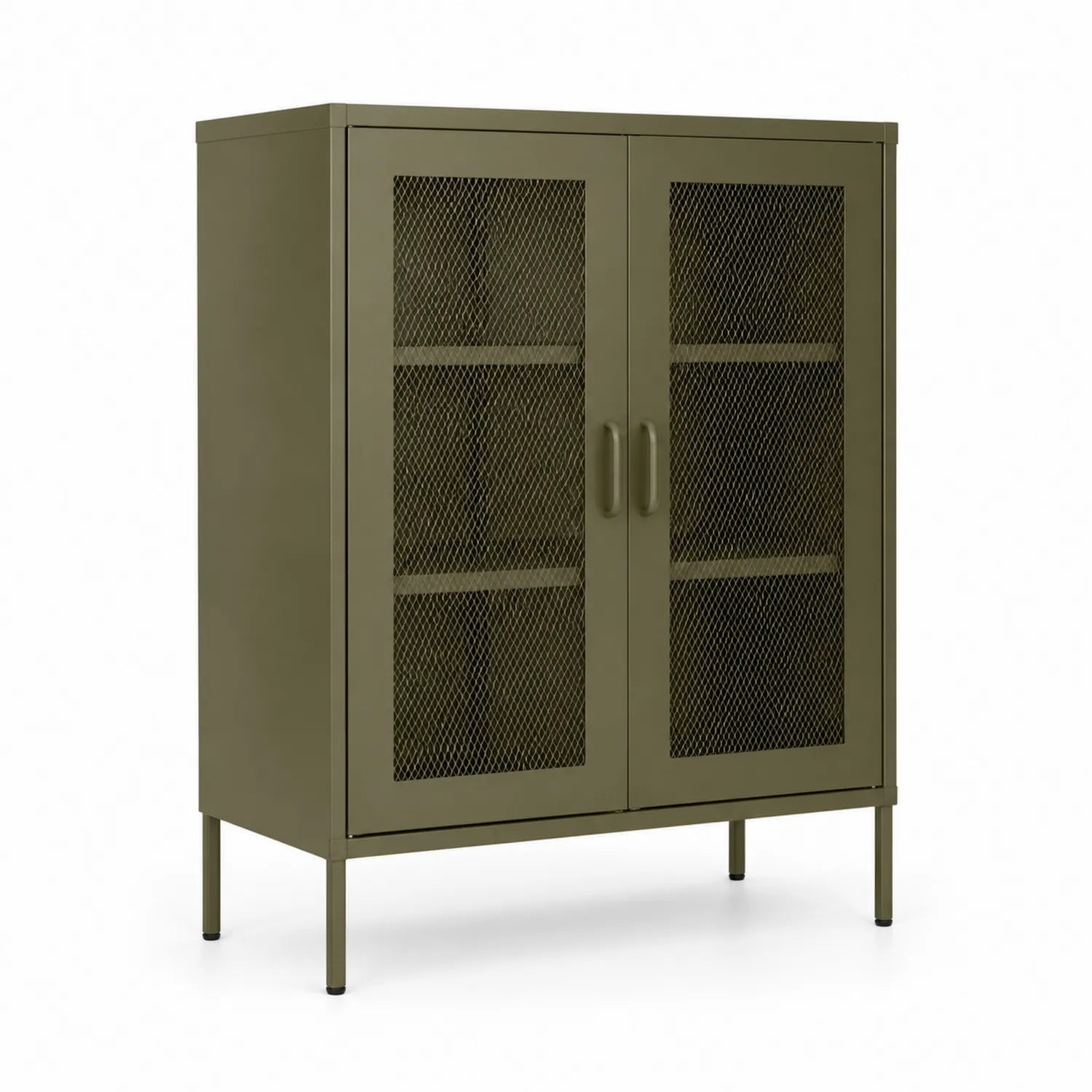 Armoire de rangement en métal avec portes grillagées vert olive