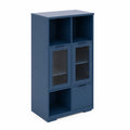 Armoire de Rangement Bleu avec Portes en Verre