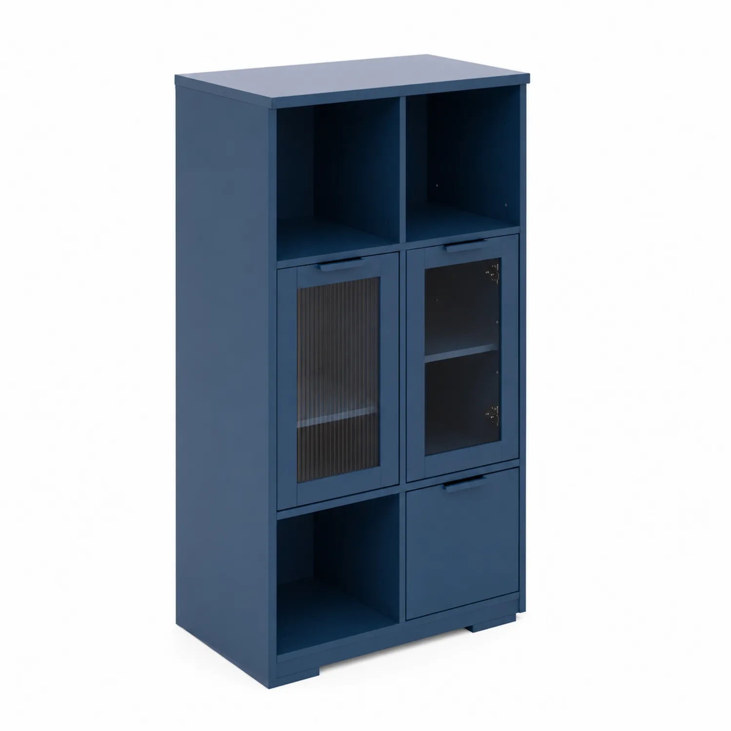 Armoire de Rangement Bleu avec Portes en Verre