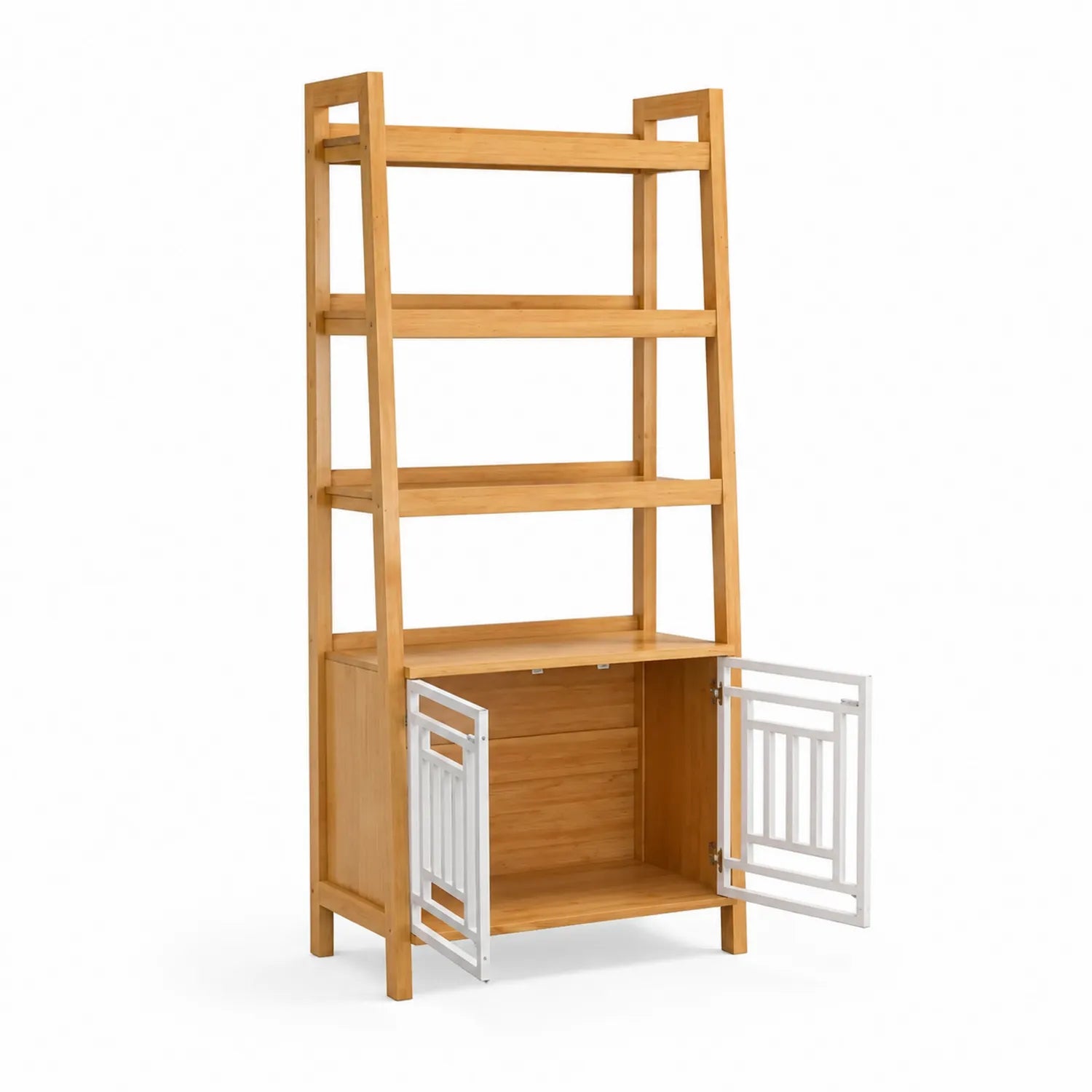 Étagère en bambou avec portes en métal blanc H180xL90xP40cm
